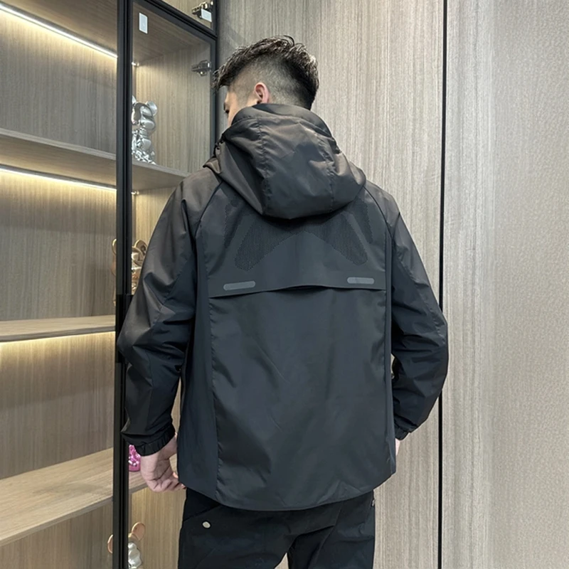 春季新款高端高级感外套男士连帽防风户外冲锋衣时尚潮流夹克上衣