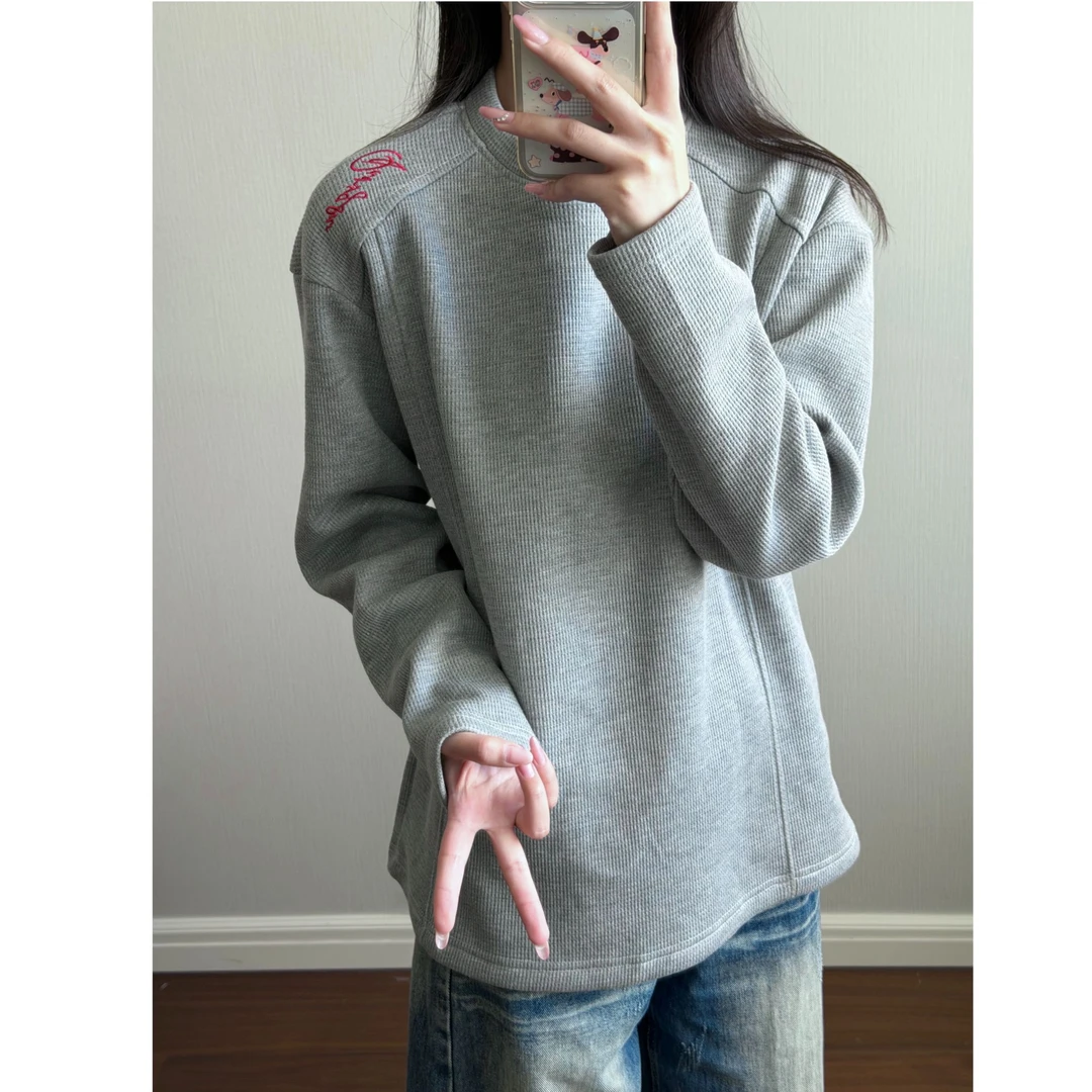 美式蜂窝红标限定刺绣基础内搭打底衫男士秋冬圆领拼接长袖T恤