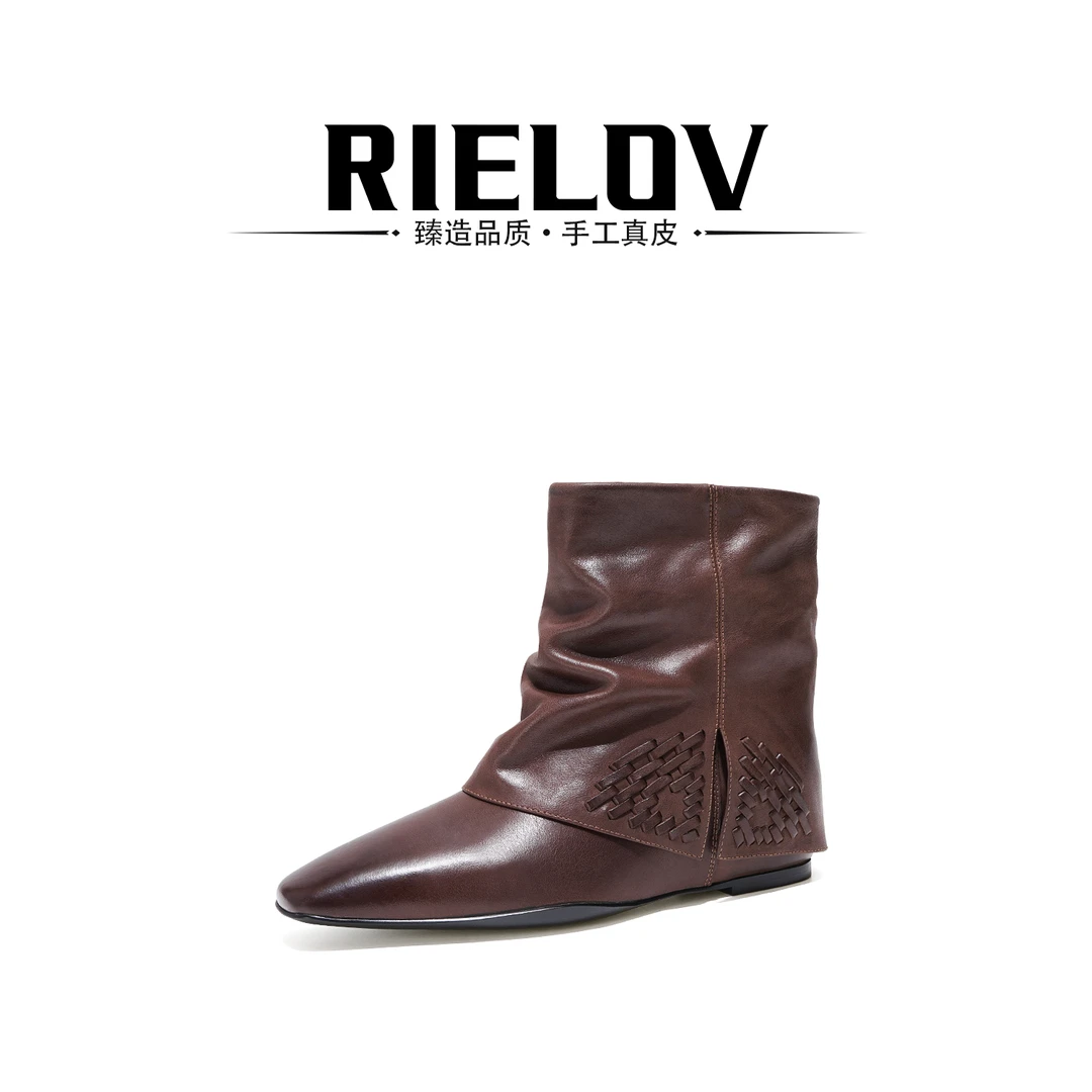 RIELOV【丹丹-织影】植鞣牛皮增高4.5cm时尚潮流女士时装靴5808075