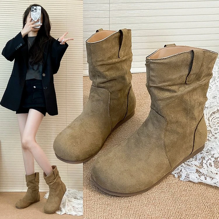 韩系勃肯小短靴女2025新款秋冬季靴子平底中筒靴瘦瘦靴博肯堆堆靴