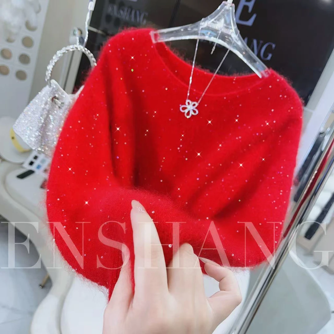 ES【迎双春年】重磅拉绒珠片纱星河璀璨轻奢风毛衣女秋冬新款