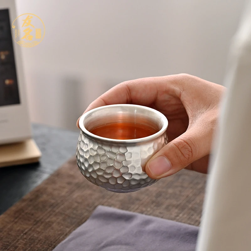 陶瓷锤纹漆银杯主人杯小禅定杯主人杯D59