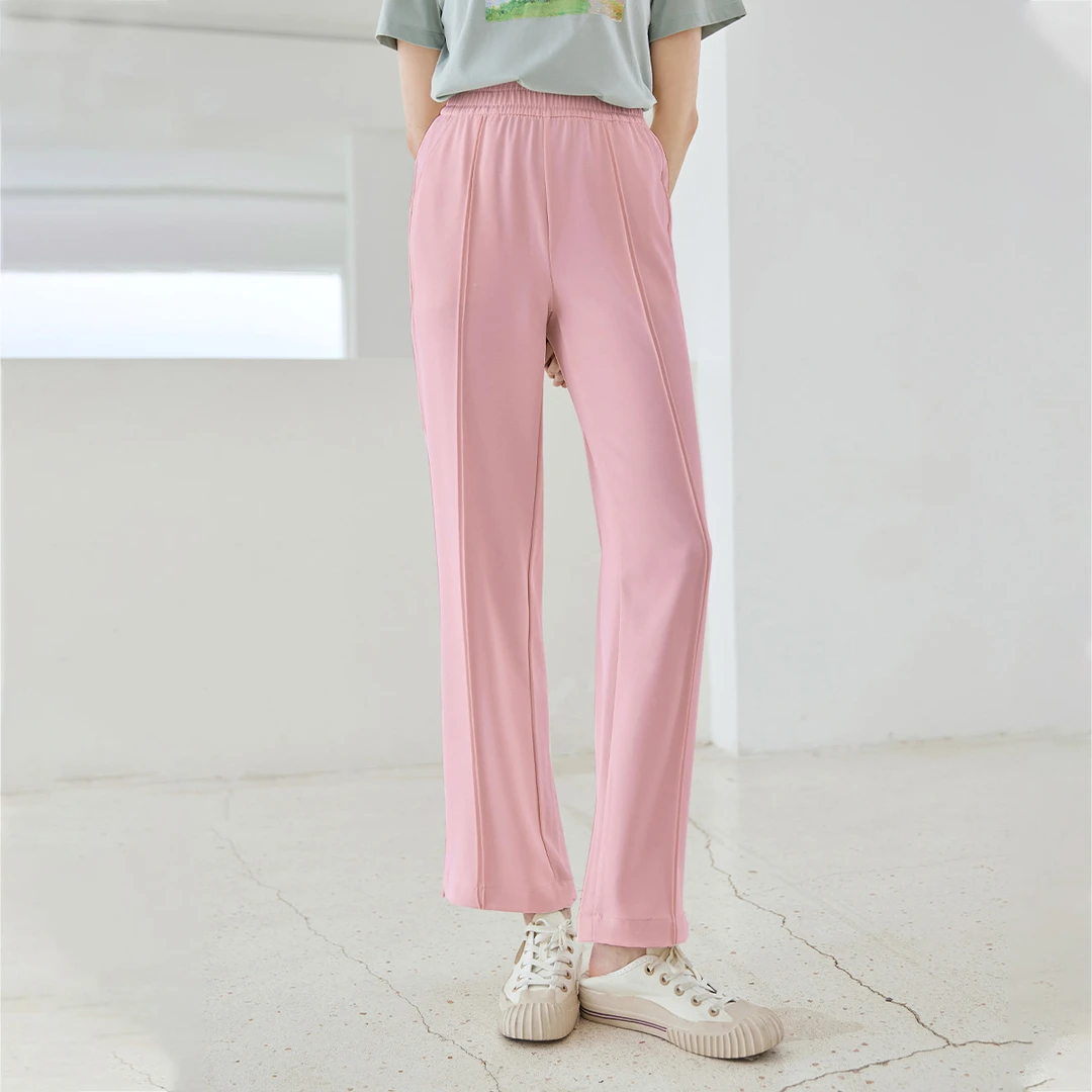 【粉丝专享】【凉感垂坠直筒裤】女压褶西装裤松紧腰阔腿休闲裤