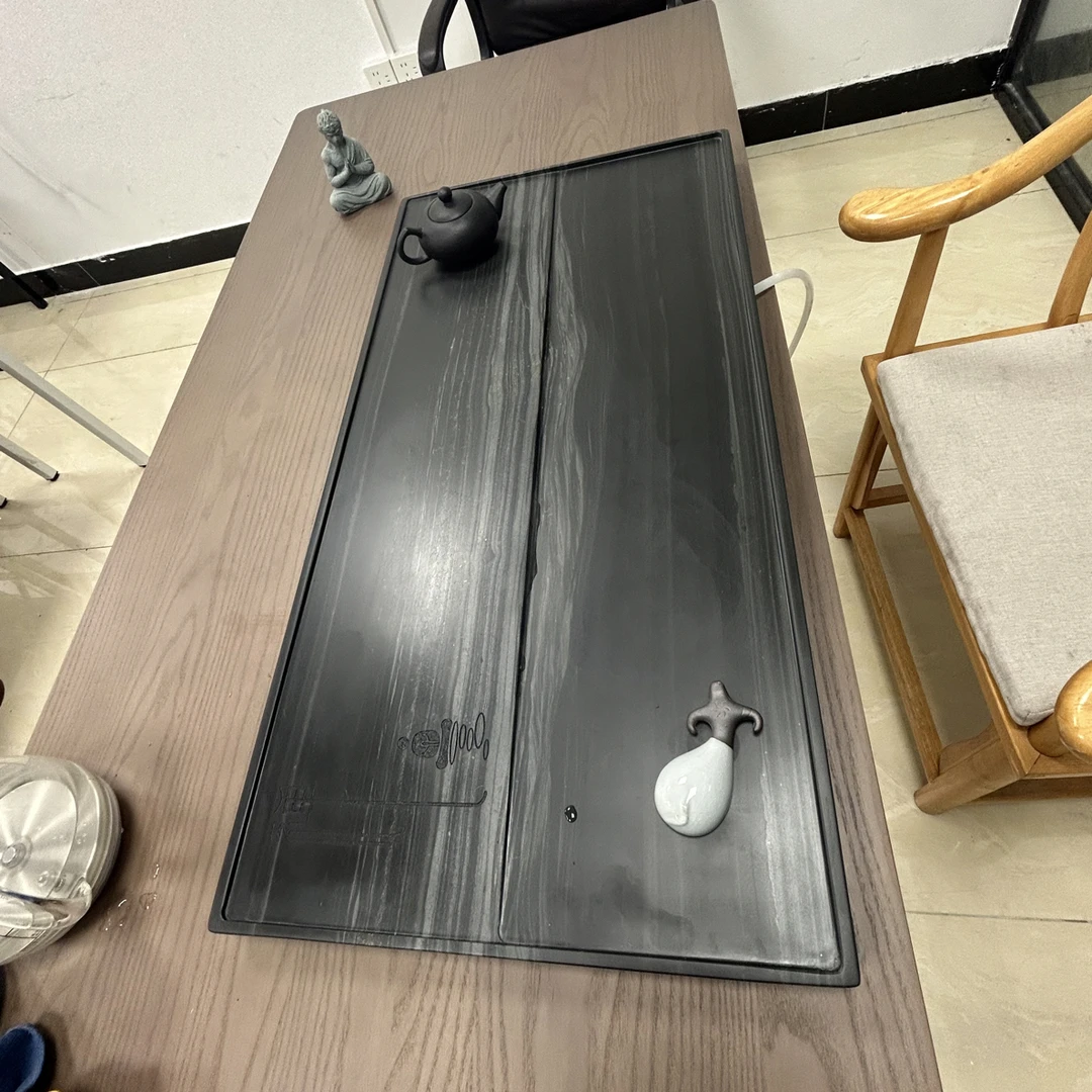 墨绿木纹石茶盘80-40-3天然木纹石款整块家用办公中式带排水茶台