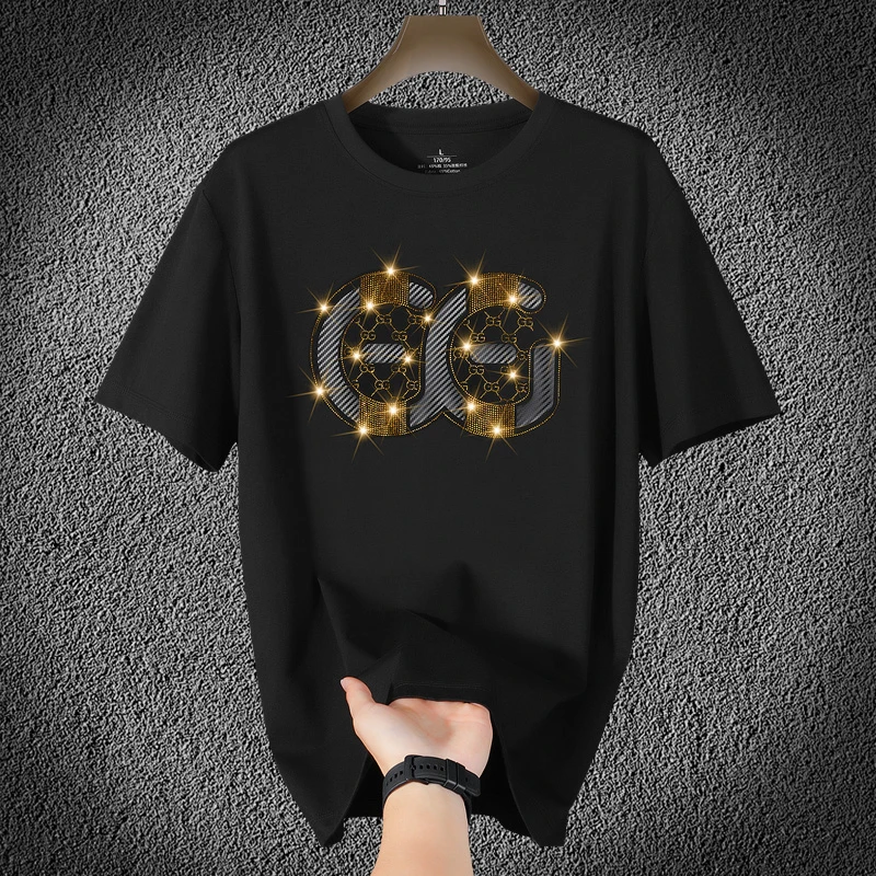 G3002男士棉T恤大牌风轻奢夏季冰感2025新款短袖烫钻潮牌时尚休闲