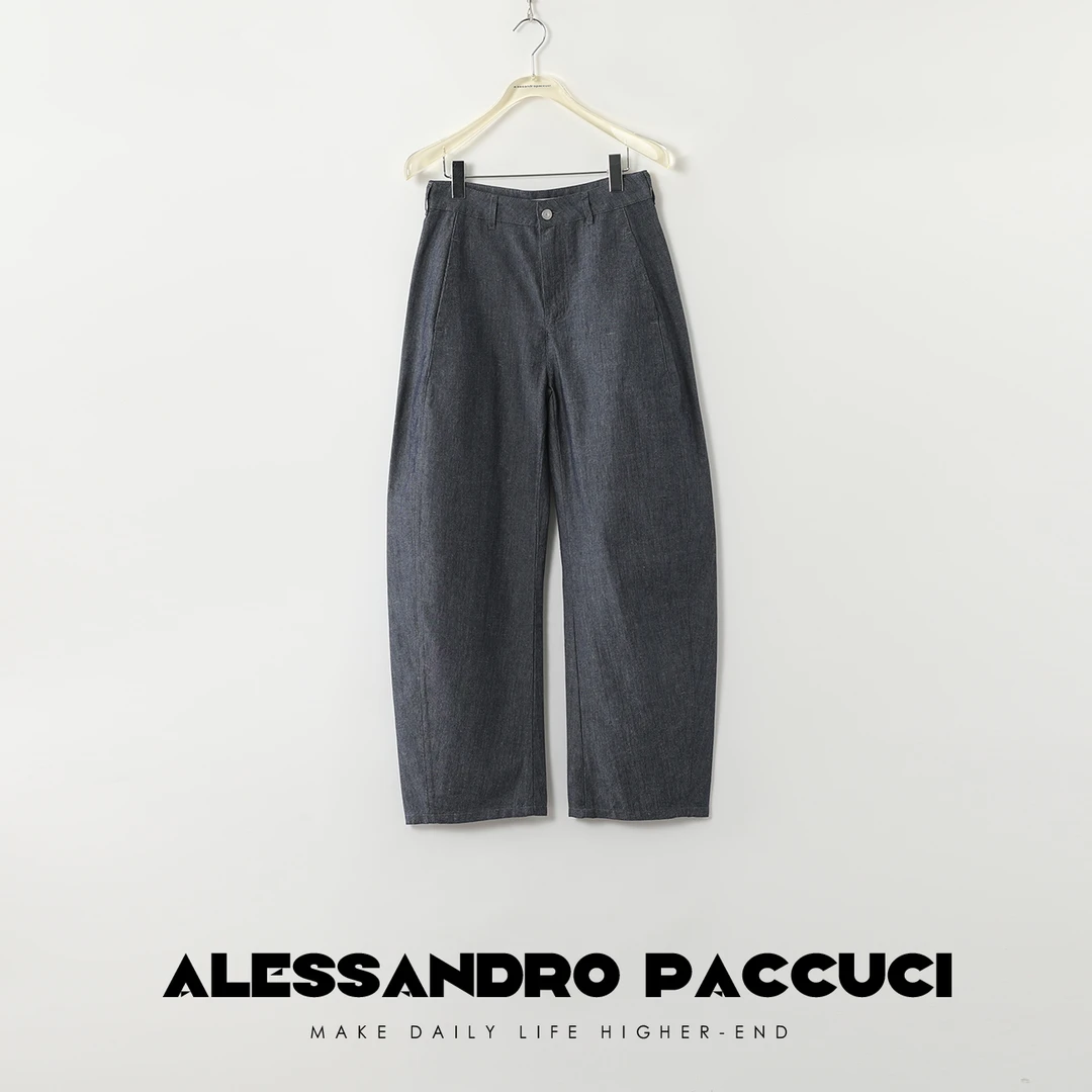 AP洛哥421027NK【镰刀裤型】棉麻天丝2024夏青蓝色宽松萝卜牛仔裤