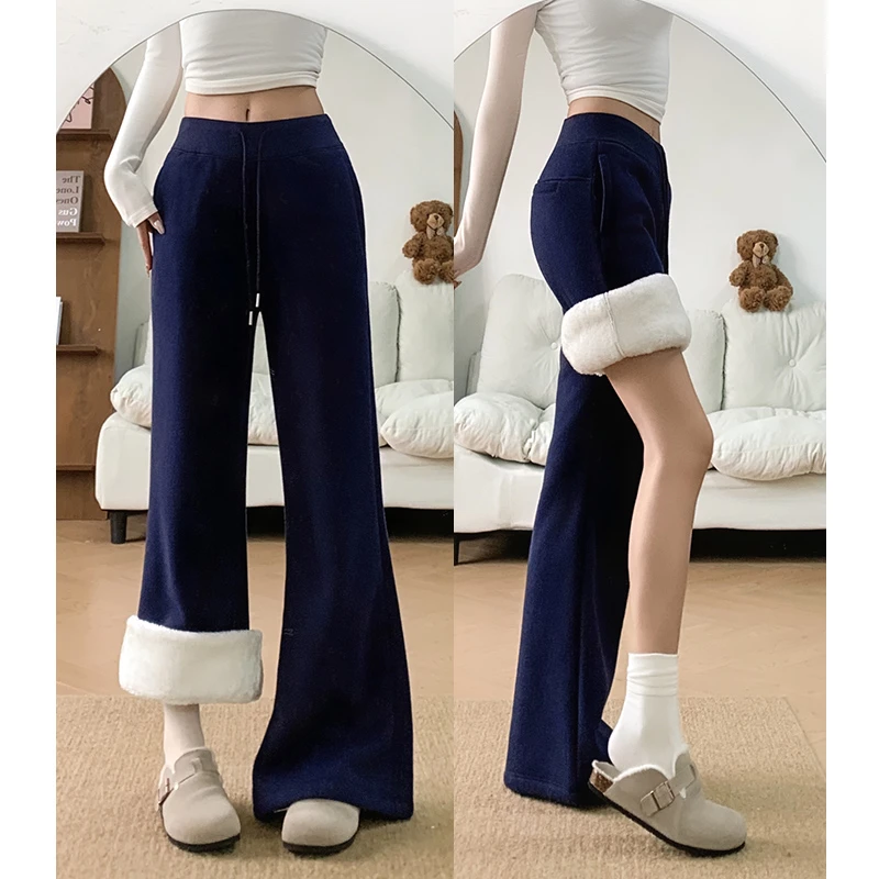 lulu喇叭运动裤女2025秋季新款螺纹拼接高腰显瘦修身垂感微喇卫裤