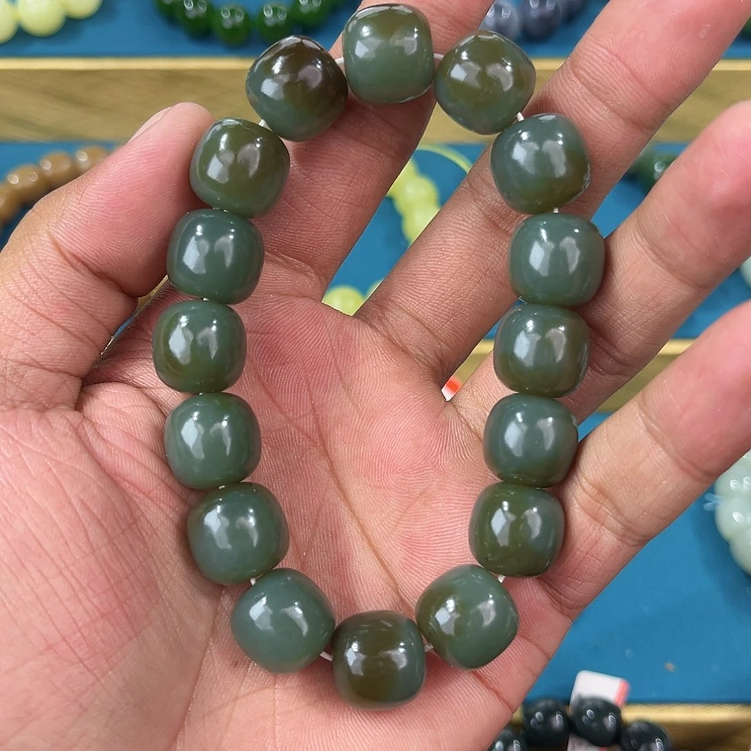 手串未镶嵌和田玉纯天然新疆和田玉且末蓝带糖14老型