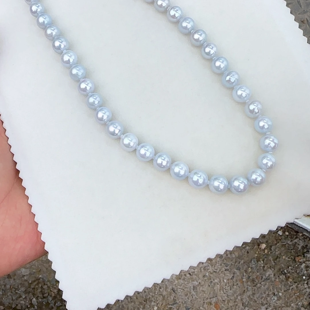 淡水珍珠银S925镶嵌颈饰9-10无核极光镜面正圆炫彩银兰