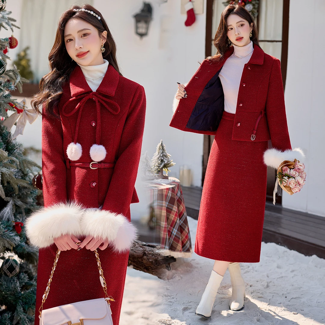 2026新款冬小香羽绒套装90白鸭绒真狐狸毛有腰带网红洋气炸街女装