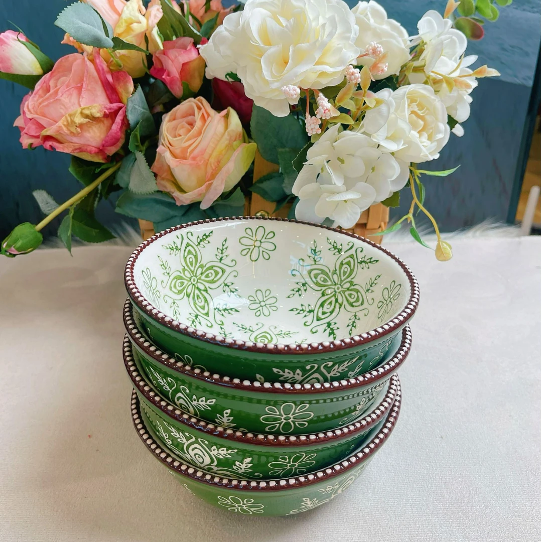 【古再丽专属】阿勒玛 （常青藤）家用6.5寸面碗手绘陶瓷加厚到手4支