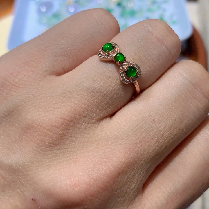 定制翡翠银S925镶嵌女戒