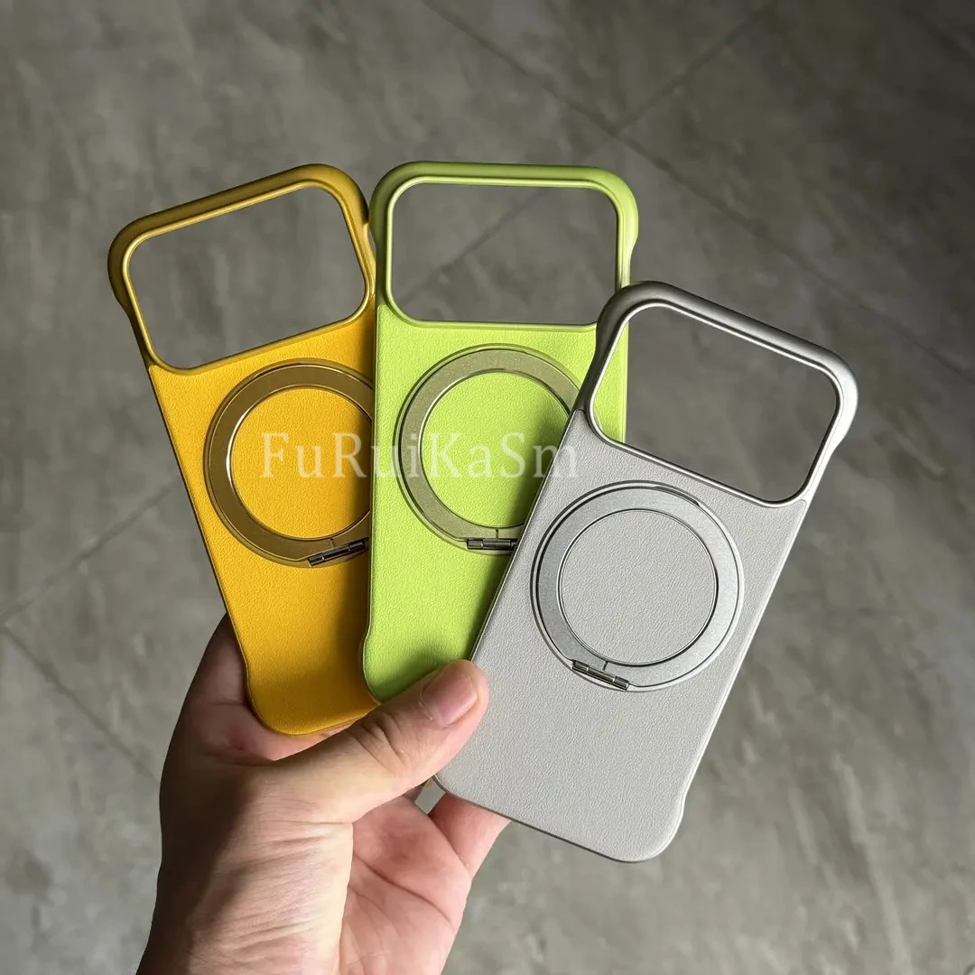 适用苹果17proMax无边框素皮磁吸支架magsafe磁吸简约手机壳17pro