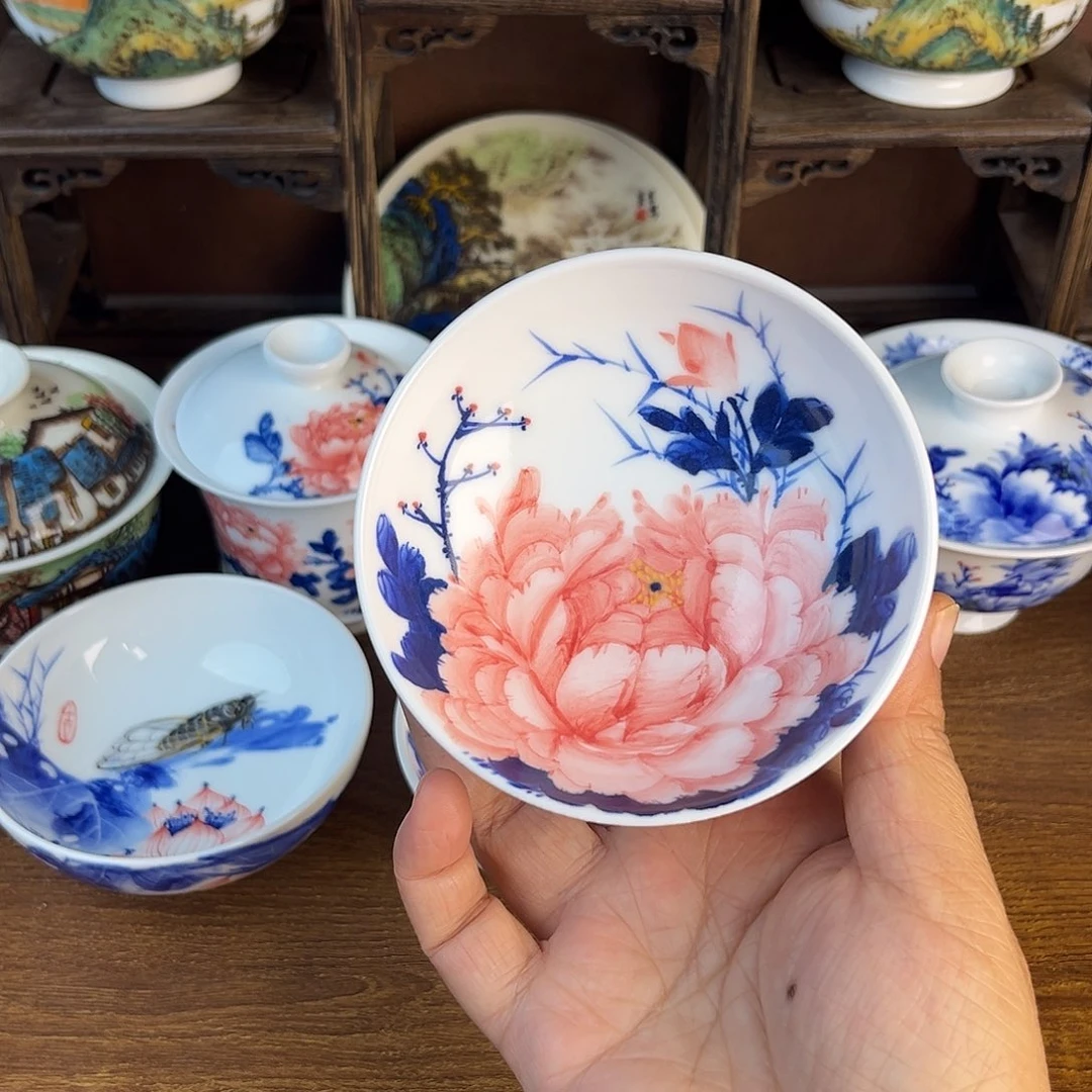 忠意堂釉下彩红牡丹