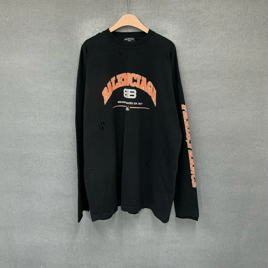 未使用 Balenciaga/巴黎世家 剪刀裂纹破坏长袖 全新2码/6164