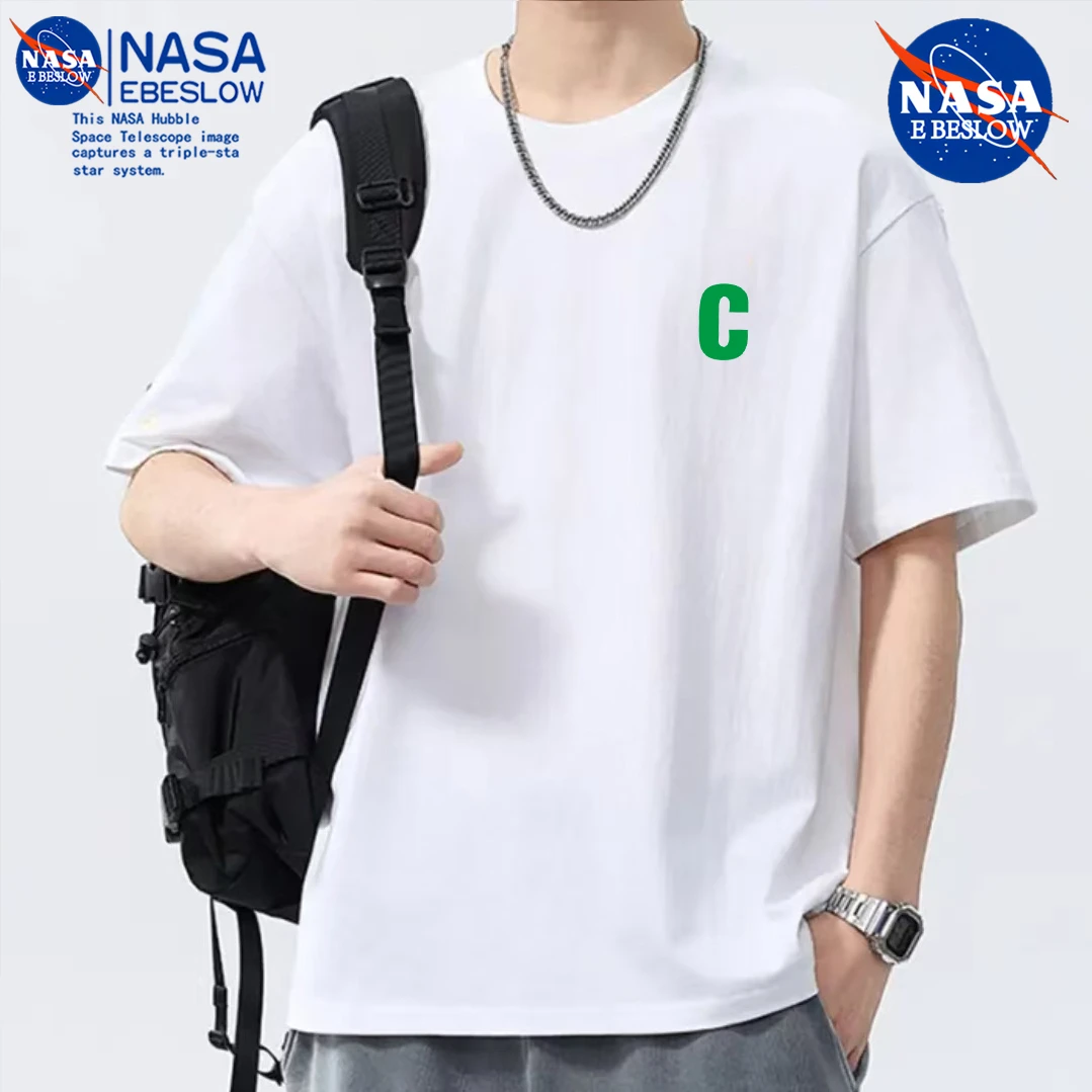 NASA休闲纯棉男装春夏短袖T恤夏季时尚运动印花上衣宽松潮流简约