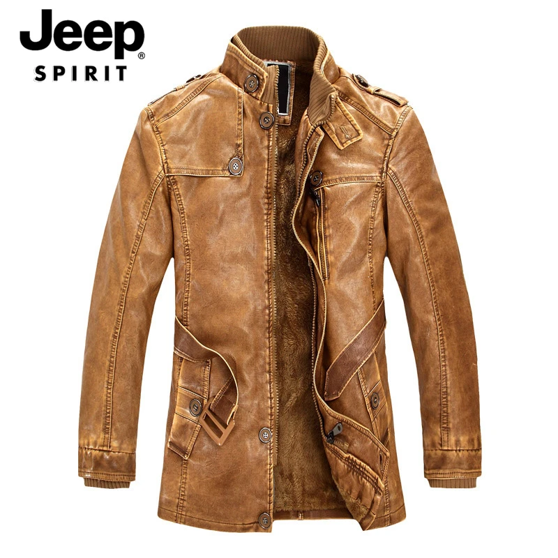 JEEPSPIRIT吉普皮衣男冬季新款加绒加厚皮夹克外套高档中长款皮衣