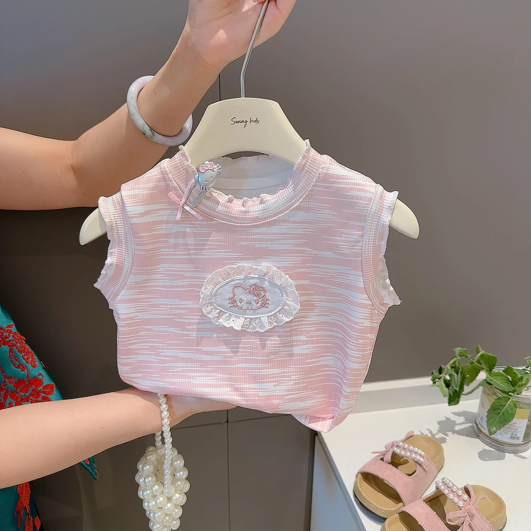 时尚女宝卡通凯蒂猫儿童套头女上衣背心M宝宝童装夏季夏装小童