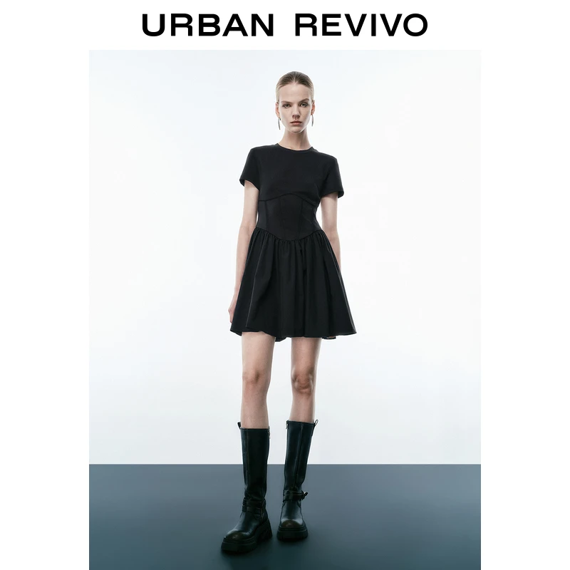UR2025春季女装欧若风休闲短款圆领短袖连衣裙UYV750032