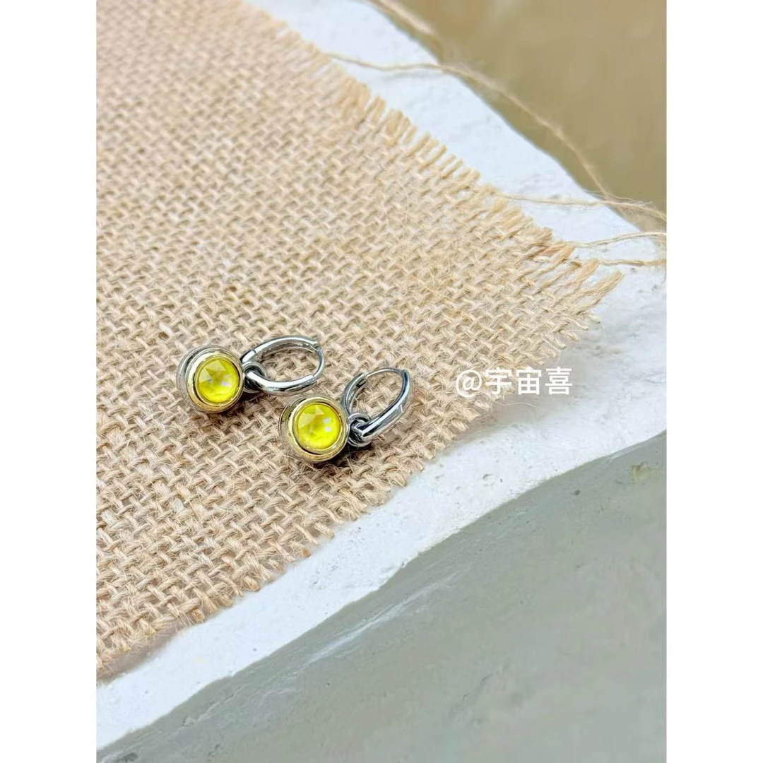 铜合金锆石耳饰 【柠檬黄韩版锆石小圆球耳扣耳环】