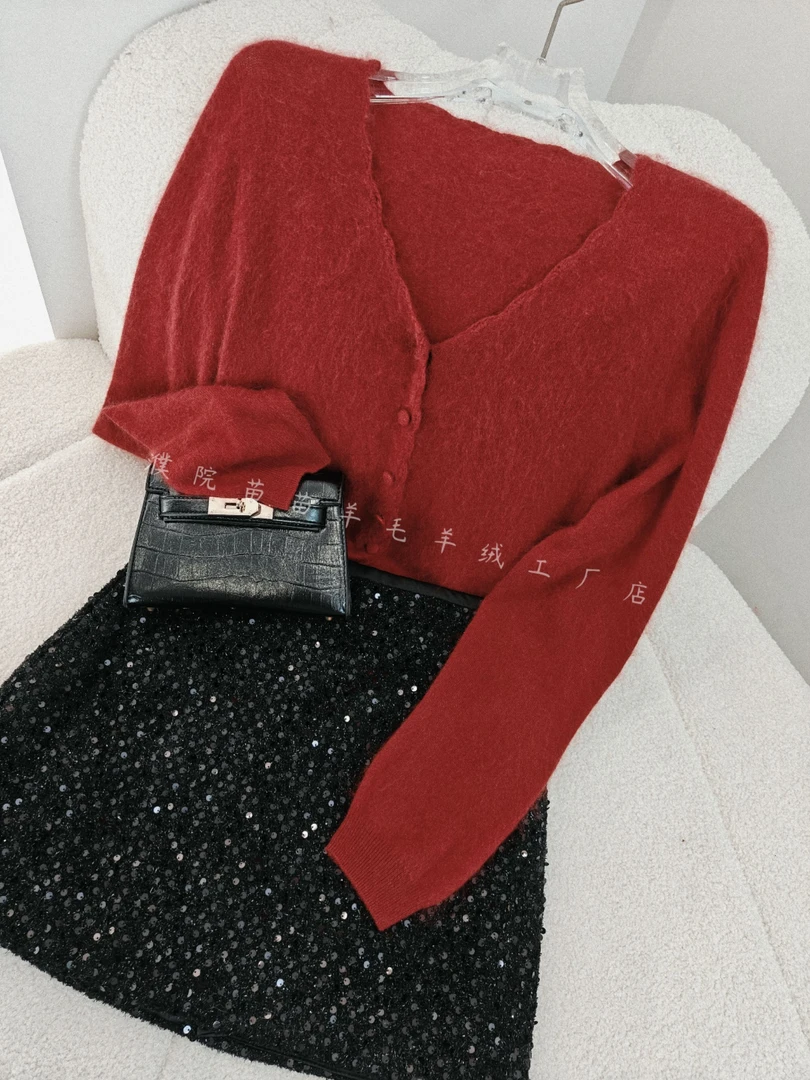 【苗苗.6613】秋冬新款洋气时尚手工包扣山羊绒拉绒外套