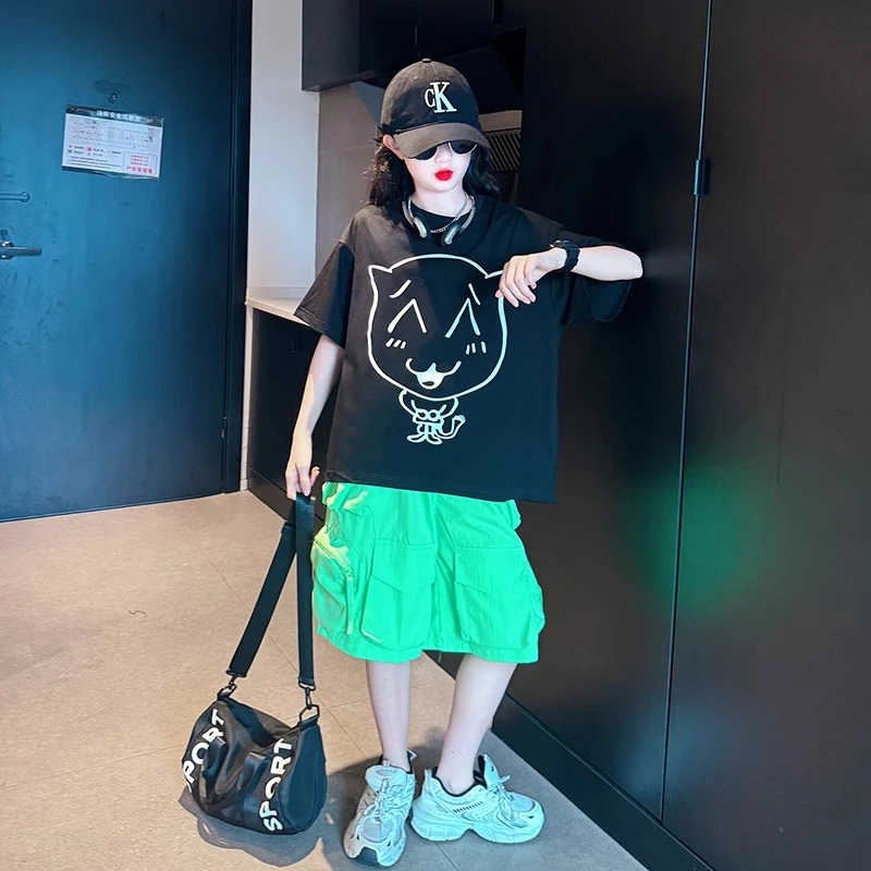 女童短裤套装夏薄款2025新款儿童五分中裤网红女大童又酷又飒夏装