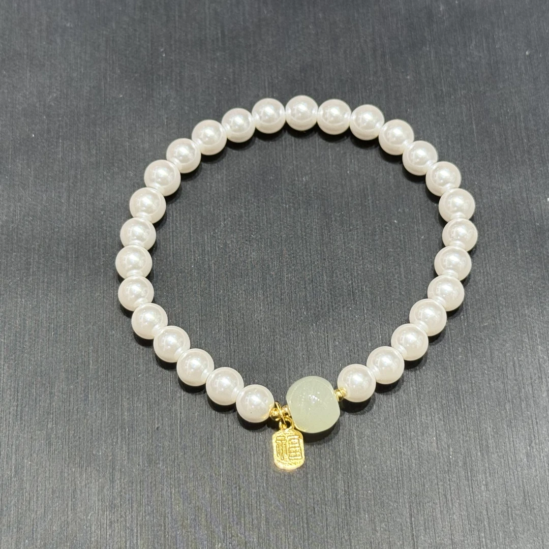 【金展珠宝】珍珠 贝珠福牌手串 925银