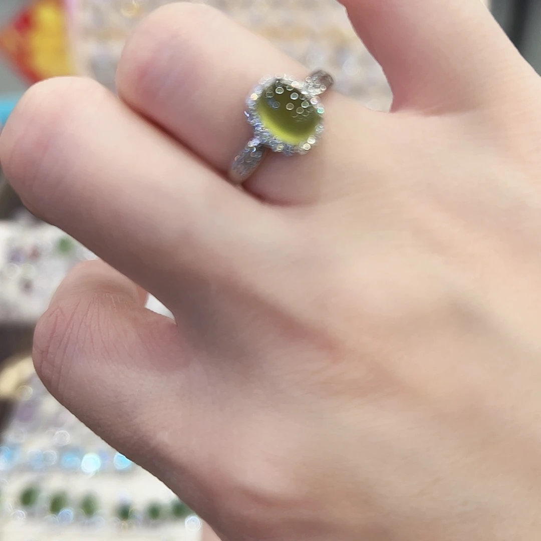 蛇纹石玉银S925镶嵌戒指