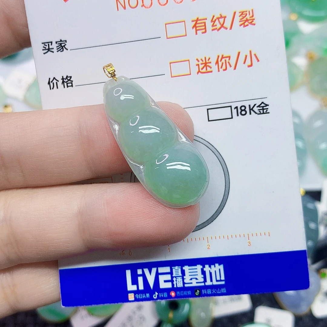 颈饰18K金镶嵌翡翠豆子