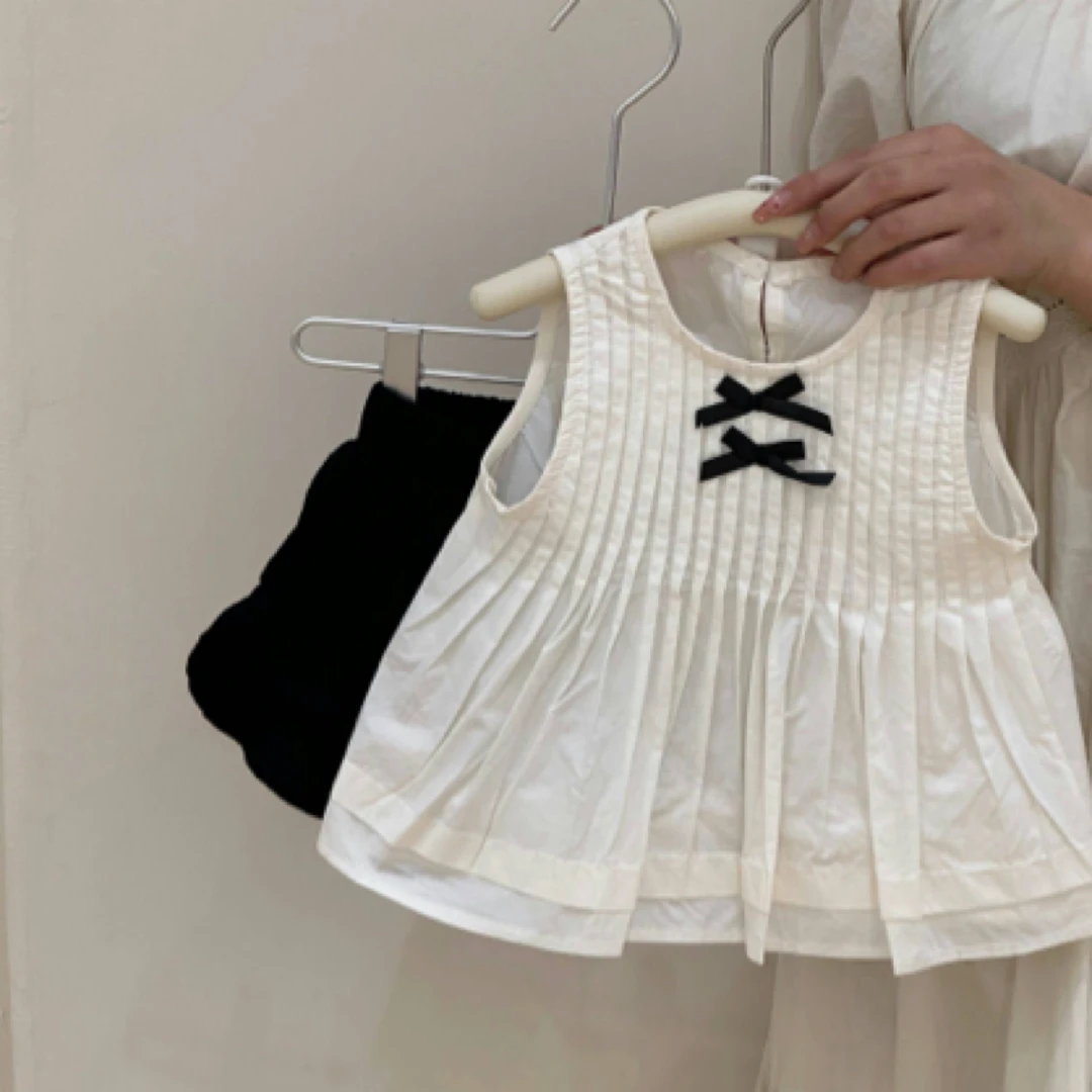 女宝无袖上衣花边短裤夏季韩版套装