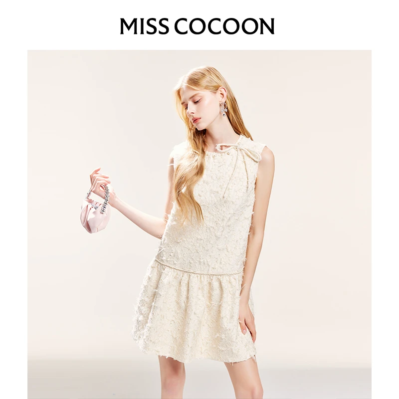 missCOCOON粉色a字裙子25春蝴蝶结连衣裙0043
