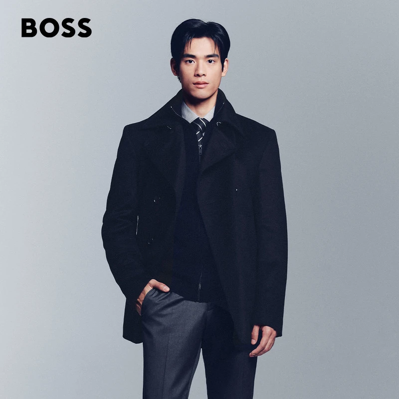 【羊毛羊绒】BOSS博斯男士25年冬季新款羊毛混纺毛呢大衣50551081