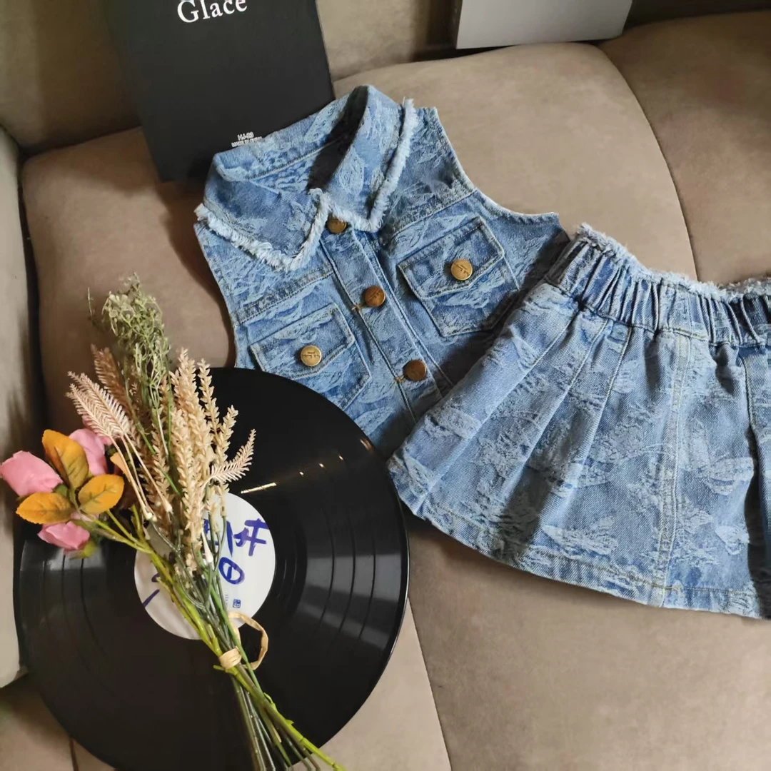 女童夏装时尚洋气套装2025新款中小童小女孩牛仔背心牛仔短裙