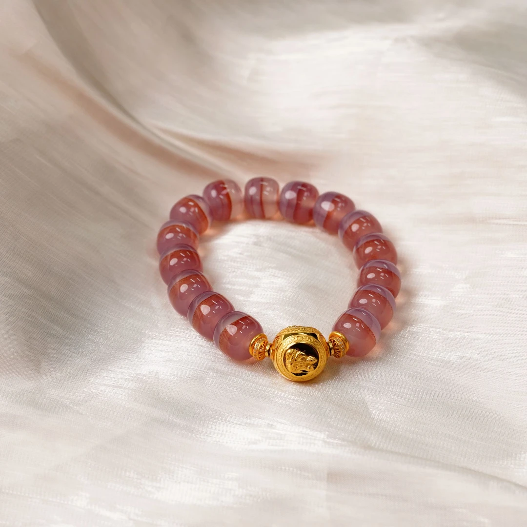 【不二】朱砂一线玛瑙18K金DIY手串12.5mm+（多样性发）