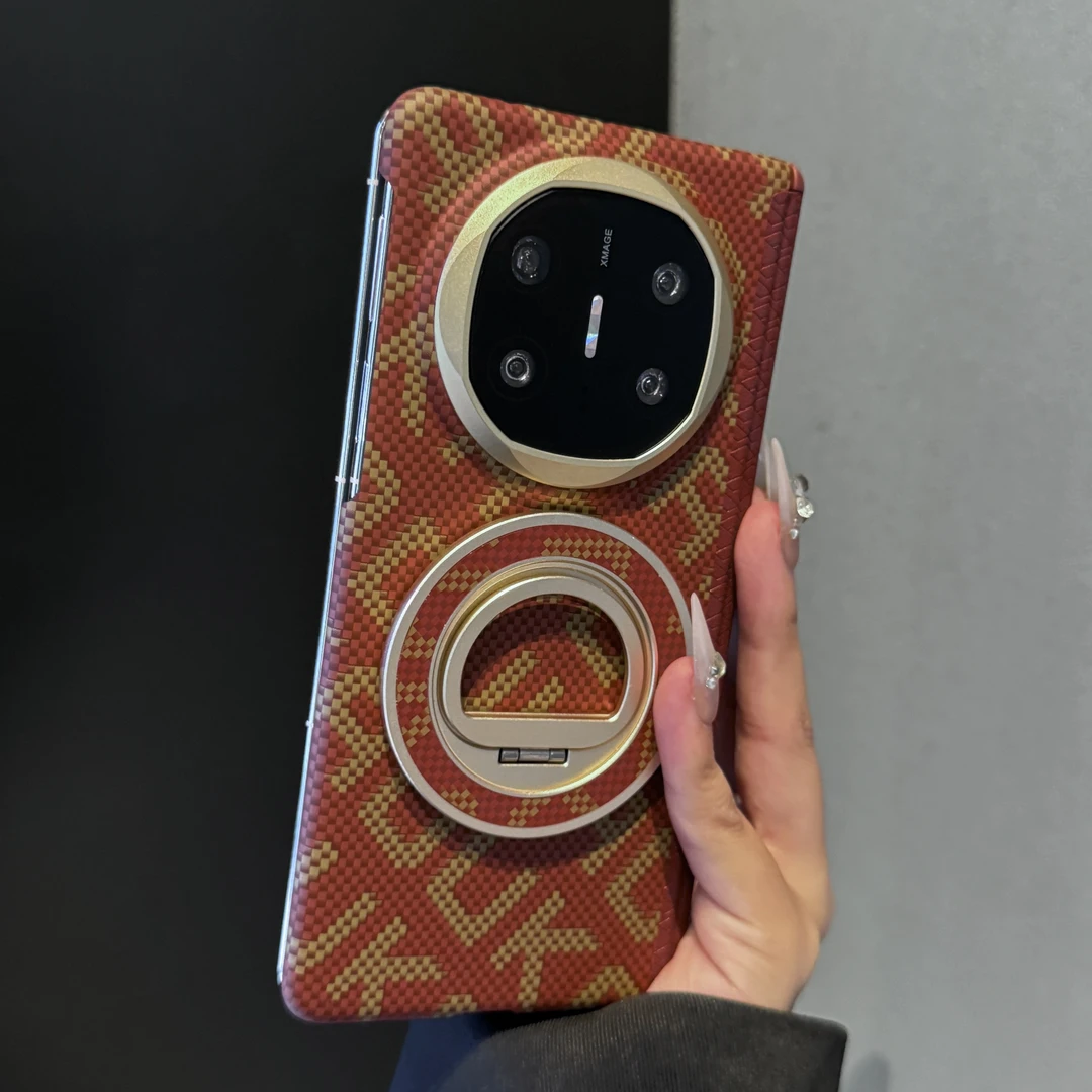 碳钎维纹适用华为matex6手机壳360度旋转磁吸指环支架折叠屏防摔