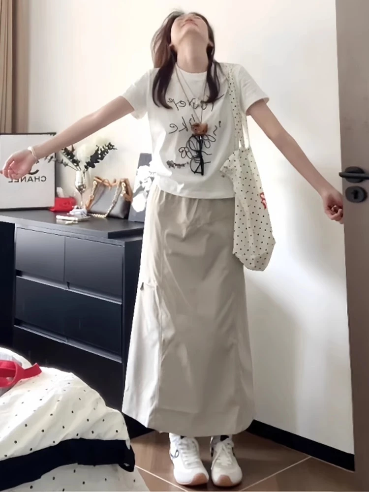 大方得体穿搭一整套时尚印花短袖工装半身裙子两件套装女2025新款