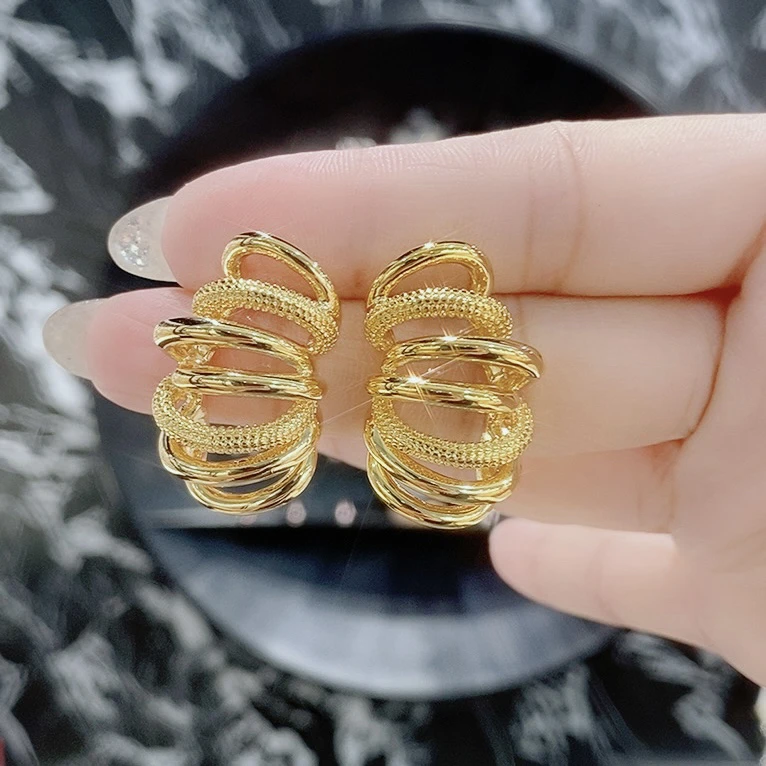 铜合金耳饰 时尚复古编织牛角包耳钉