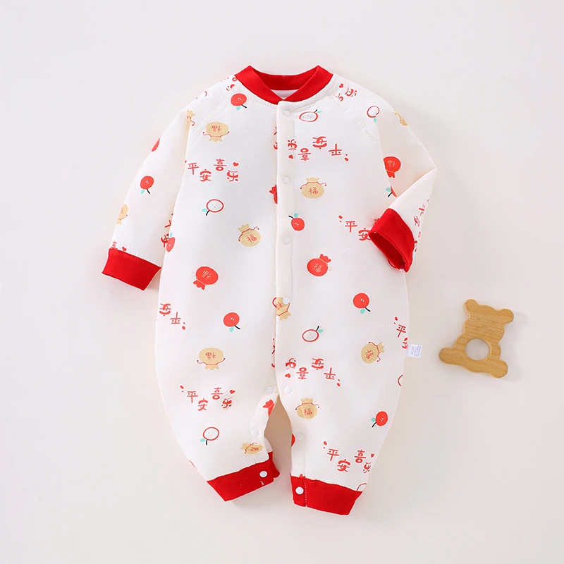 婴儿厚棉衣40G夹棉春秋款保暖新生婴儿夹棉连体衣宝宝爬服衣服