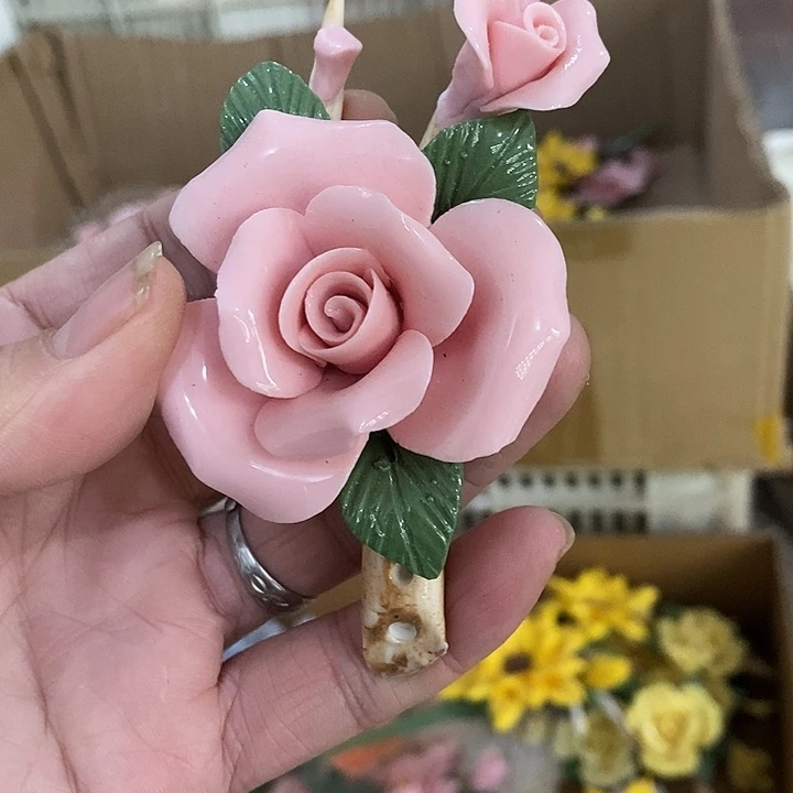 瓷片纯手工陶瓷花摆件1瑕