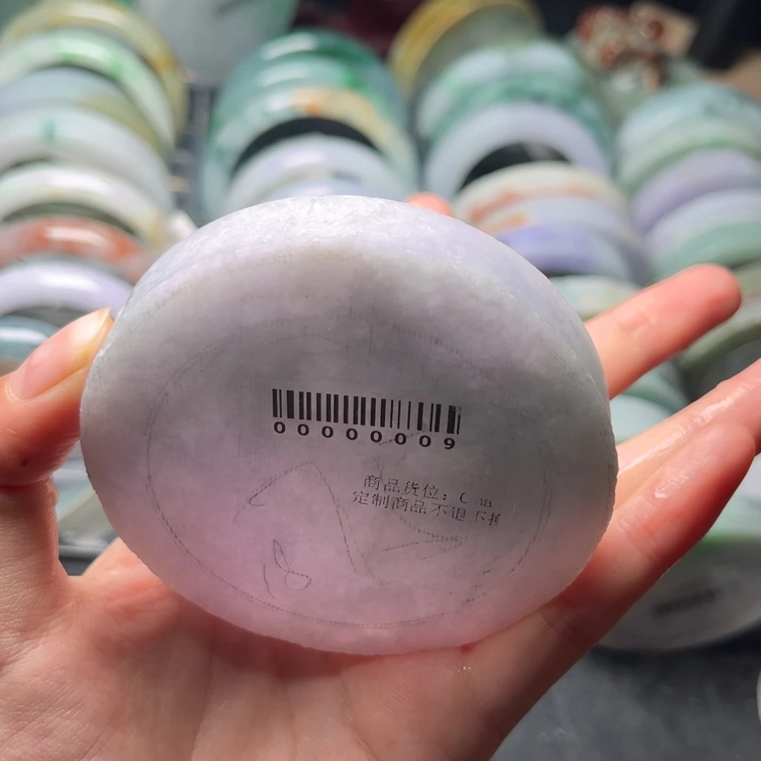 定制翡翠未镶嵌手镯浅春彩50_57