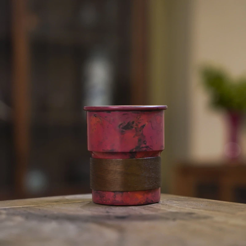 李叁茶生活 新款咖啡杯（火烧色） 赠送木把手（春喜铜0262）