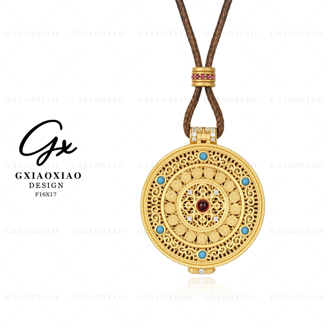 铜合金项链 GXX 【圆形罗盘】气质轻奢高级感佛像嘎呜盒项链 F16X17