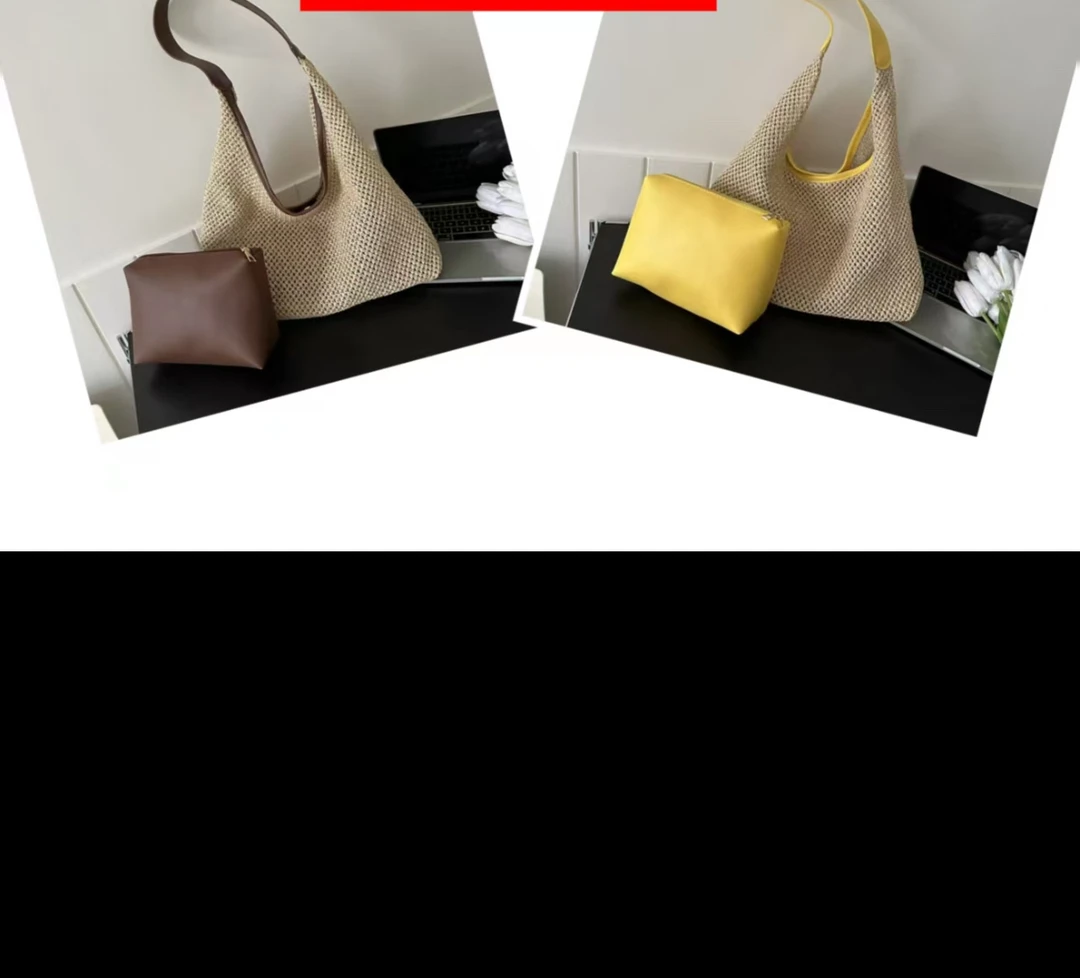 单肩草编双根编织单肩包时尚气质托特包简约风