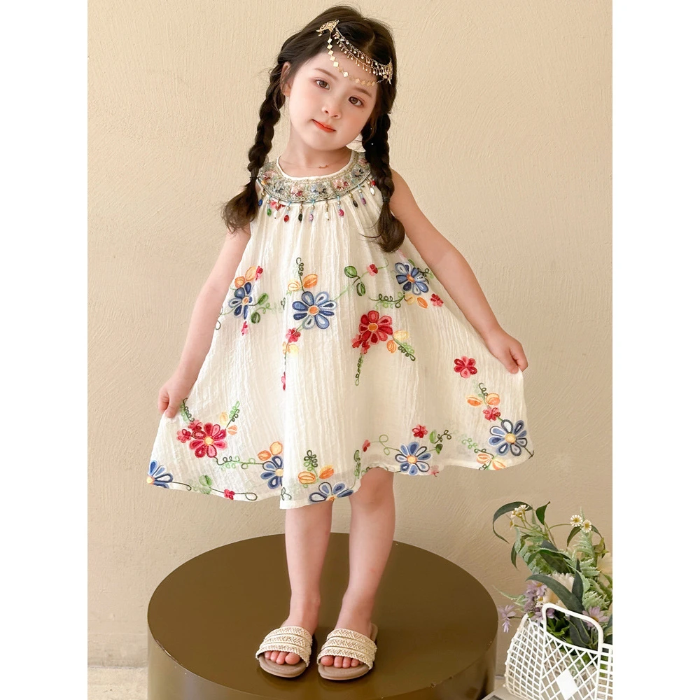 女童连衣裙夏装2025新洋气儿童公主裙波西米亚女孩度假挂脖吊带裙