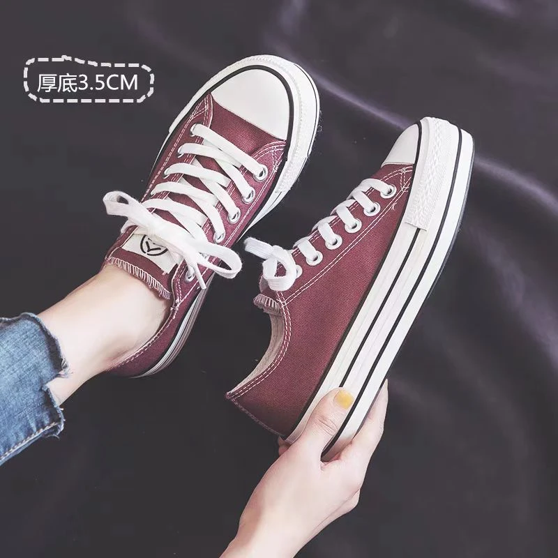 韩版厚底低帮帆布鞋潮流ins风学生增高休闲板鞋03129(2B9-2)