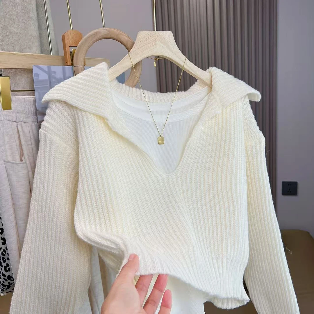 简约设计感洋气套头针织衫毛衣女秋冬新款时尚短款百搭背心两件套