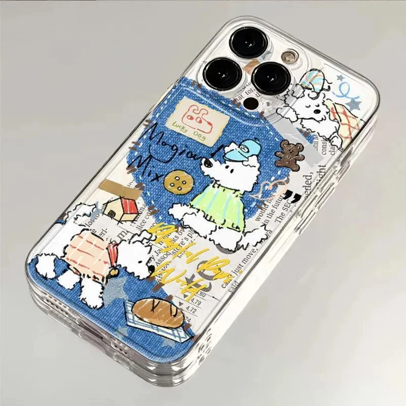 牛仔报纸小狗适用iphone17苹果15全包手机壳小米OPPO华为VIVO荣耀