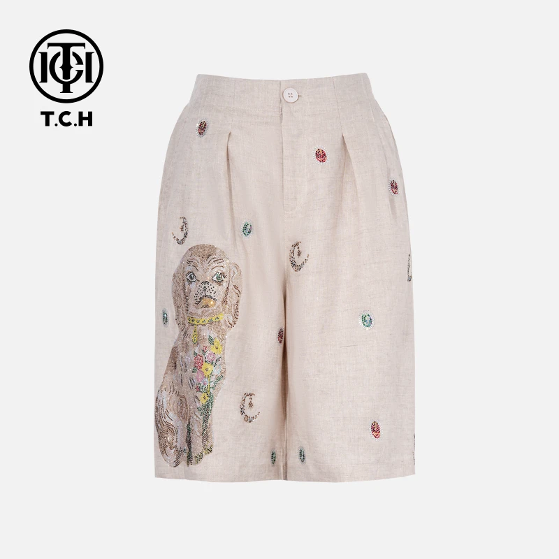 TCH私服烫钻工艺新时尚淑女百搭新潮流短裤女T75B21E5136轻奢tch