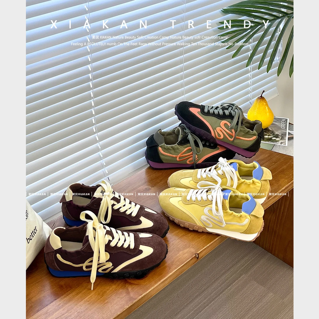 夏侃XIAKAN 内增高4cm时尚撞色百搭运动德训鞋女早春休闲阿甘鞋潮