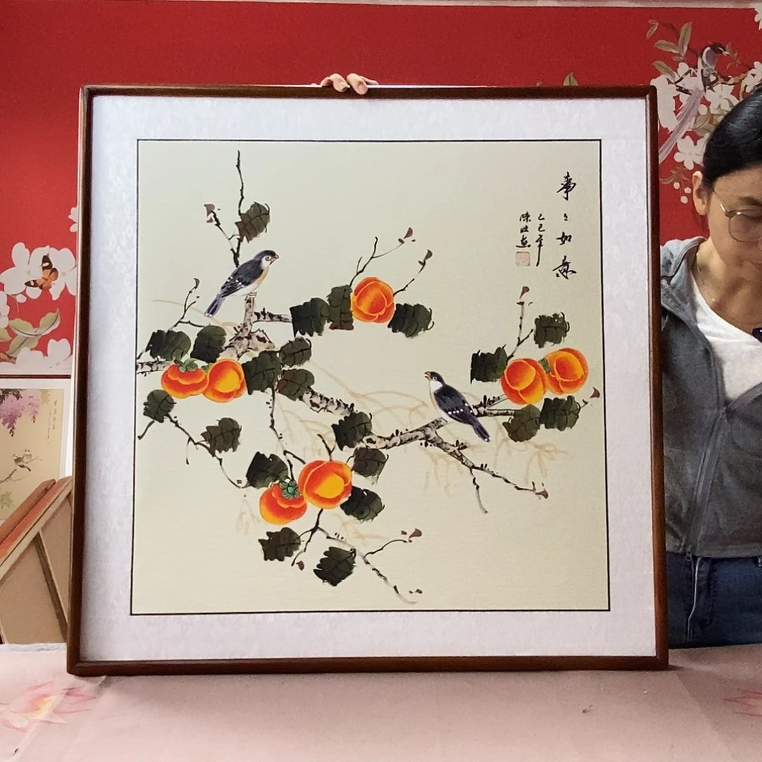 国画手写手绘国画作品带框包邮82✖️82